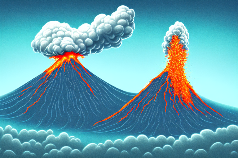 A volcano erupting with a dream-like