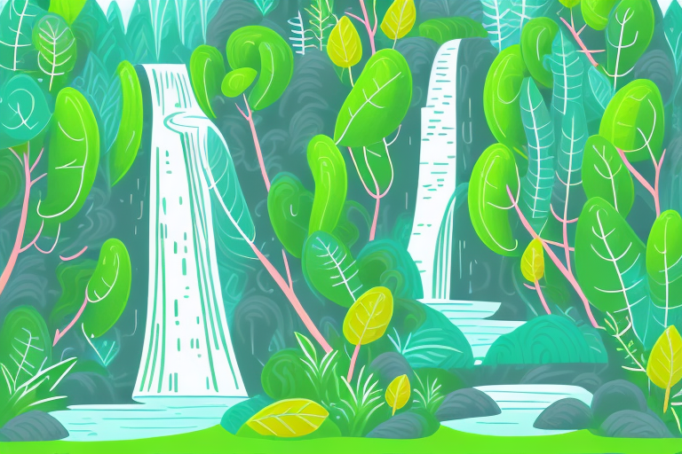 A waterfall surrounded by lush greenery