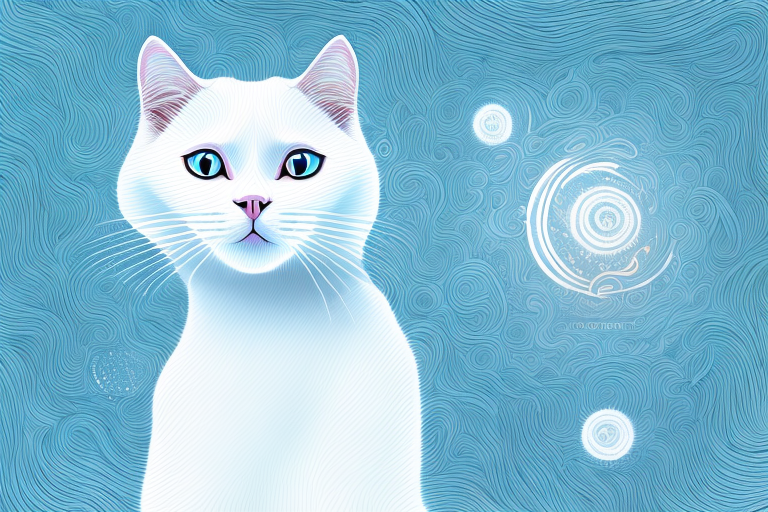 A white cat in a dream-like setting