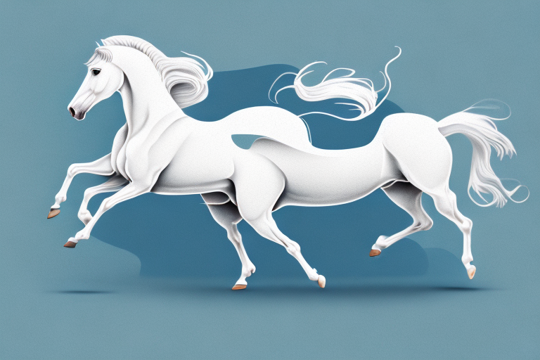A white horse galloping in a dream-like landscape