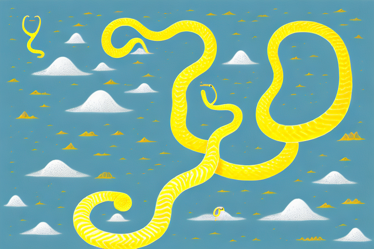 A yellow and white snake winding its way through a dreamy landscape