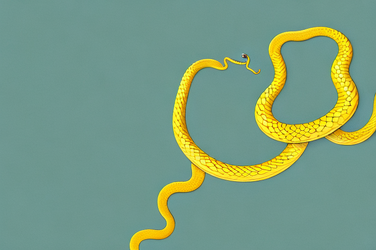 A yellow snake coiled around a tree branch