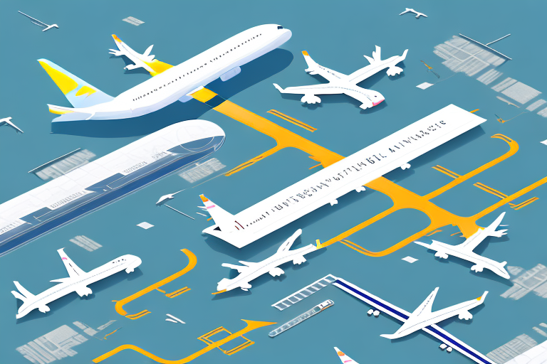 An airport with its runways and buildings