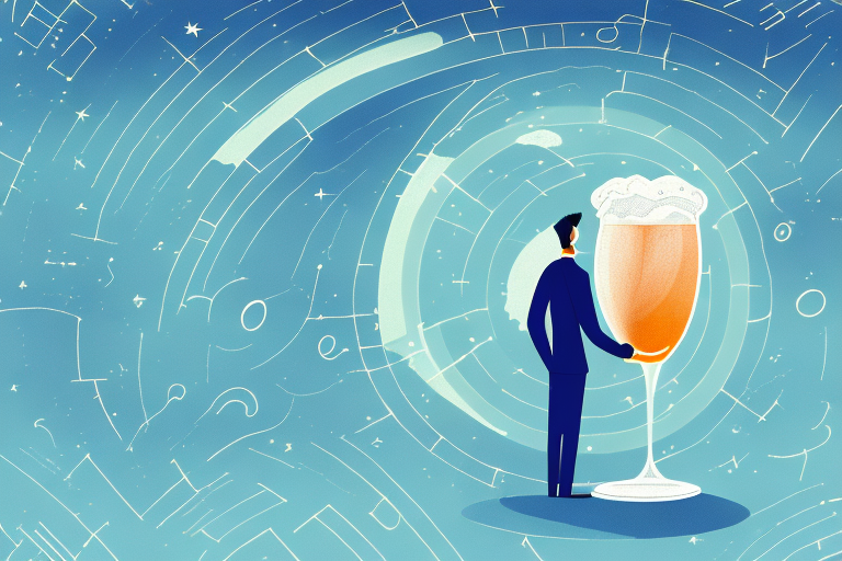 A person dreaming of a glass of alcohol with a backdrop of a night sky