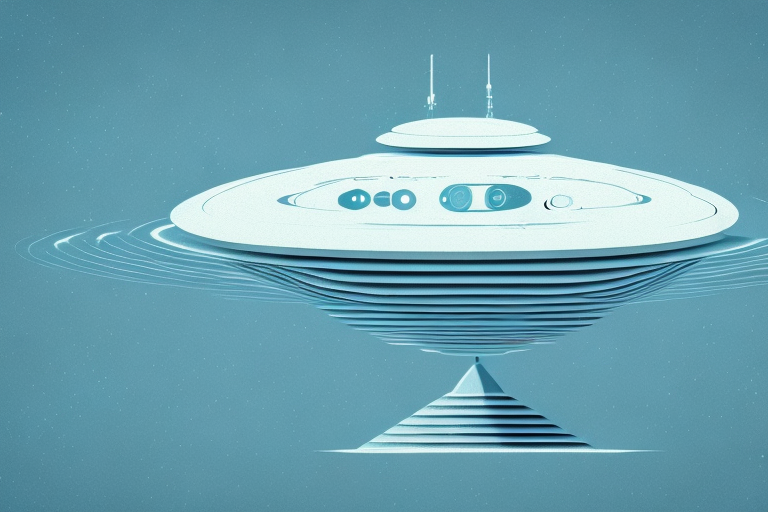 A surreal landscape featuring an alien spacecraft
