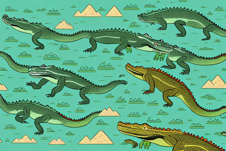 A dreamscape featuring alligators and crocodiles in a swampy environment