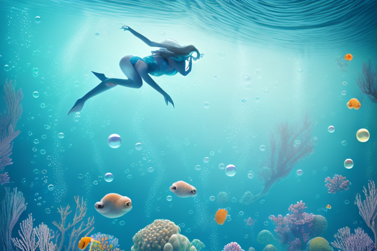 A person in a dreamlike underwater scene