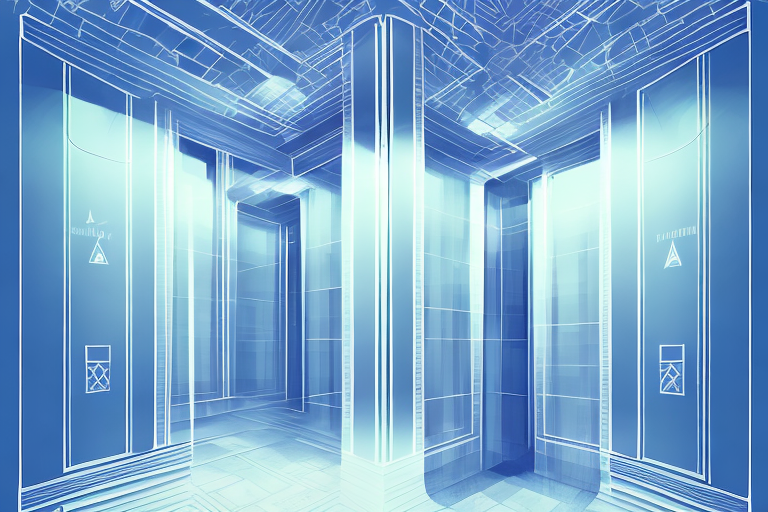 An elevator in a dream-like setting