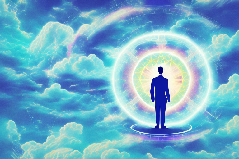 A dreamscape featuring a spiritual figure in the sky