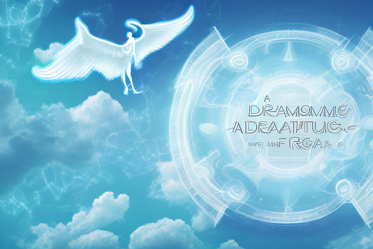 A dreamscape with angelic figures and numbers floating in the sky