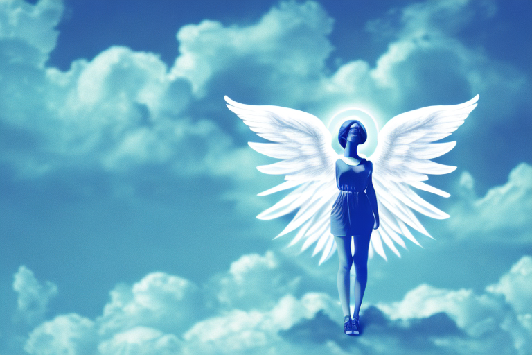 An angelic figure surrounded by a dreamy sky