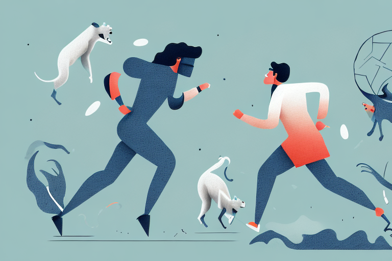 A person running away from a pack of animals