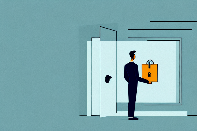 A person standing in front of a door with a key in their hand