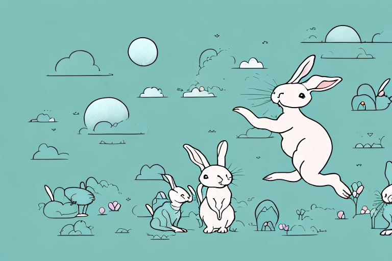 A dreamy landscape with baby bunnies hopping around