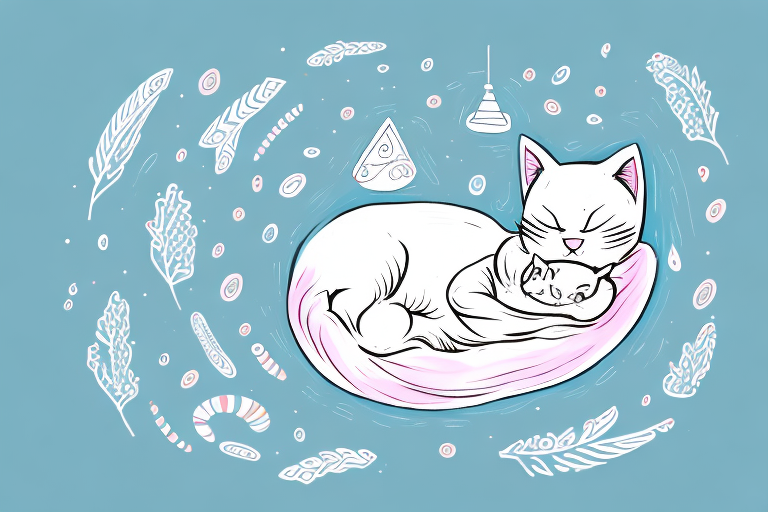A sleeping baby cat surrounded by dreamy
