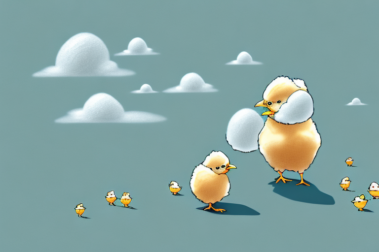 A dreamy landscape with baby chicks walking around in it
