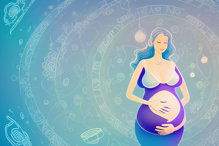 A pregnant woman in a dreamlike setting