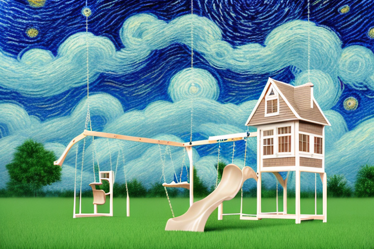 A house with a swing set in the yard