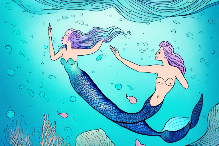 A mermaid swimming in a dream-like underwater world