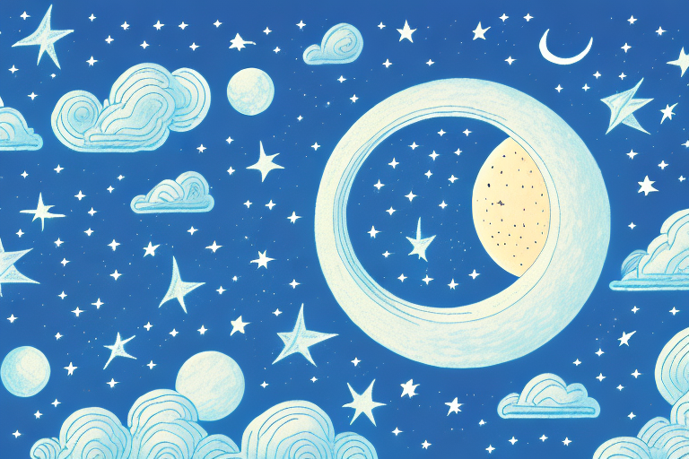 A dreamscape with a moon and stars in the night sky