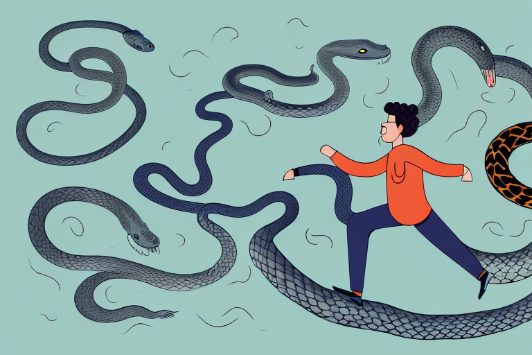 A person running away from a group of snakes