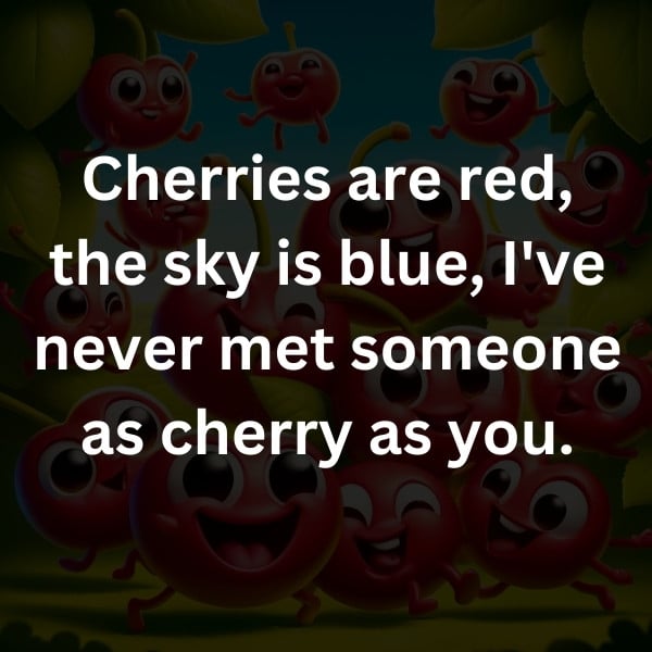 Cherries are red, the sky is blue, I've never met someone as cherry as you