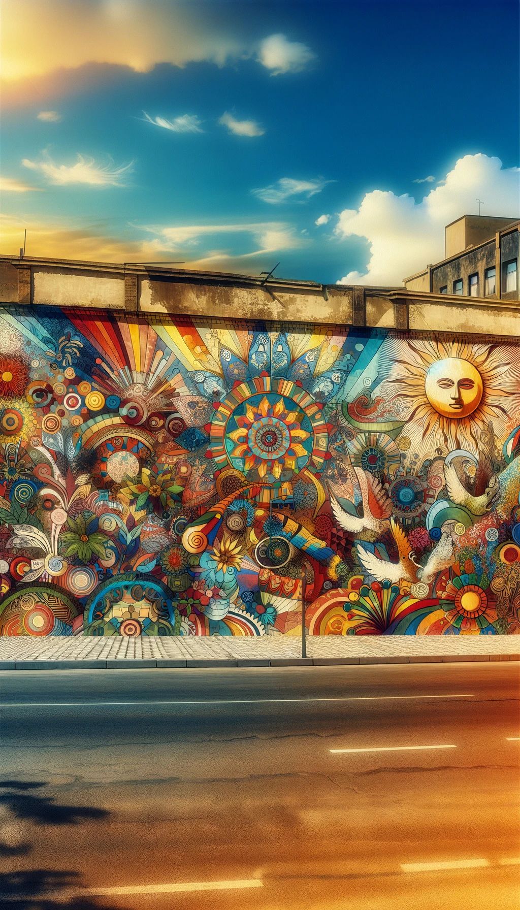 A photograph of a colorful, bohemian style street mural