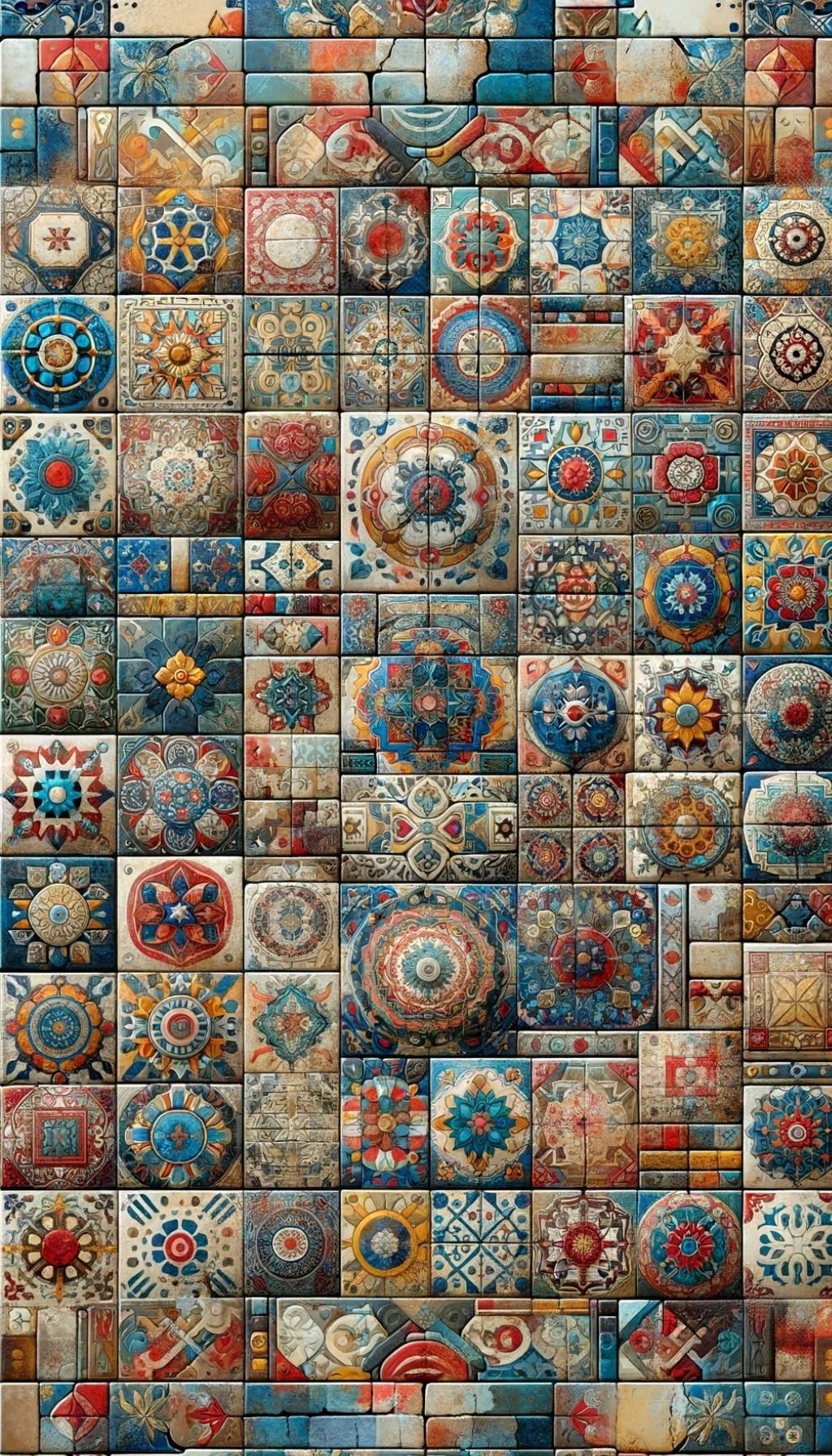 A vibrant mosaic of vintage, boho-style tiles