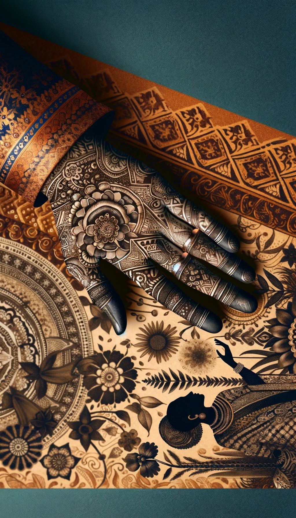An image of a hand with henna designs in a boho style