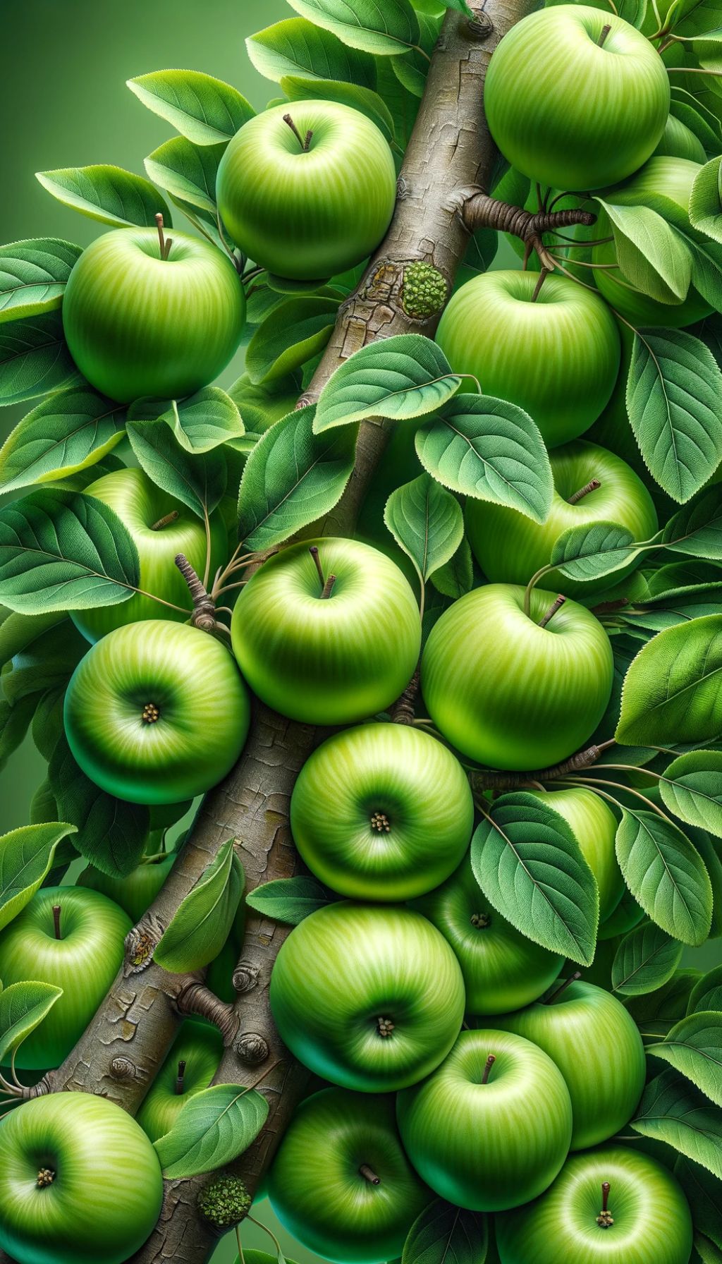 Green apples on a tree branch