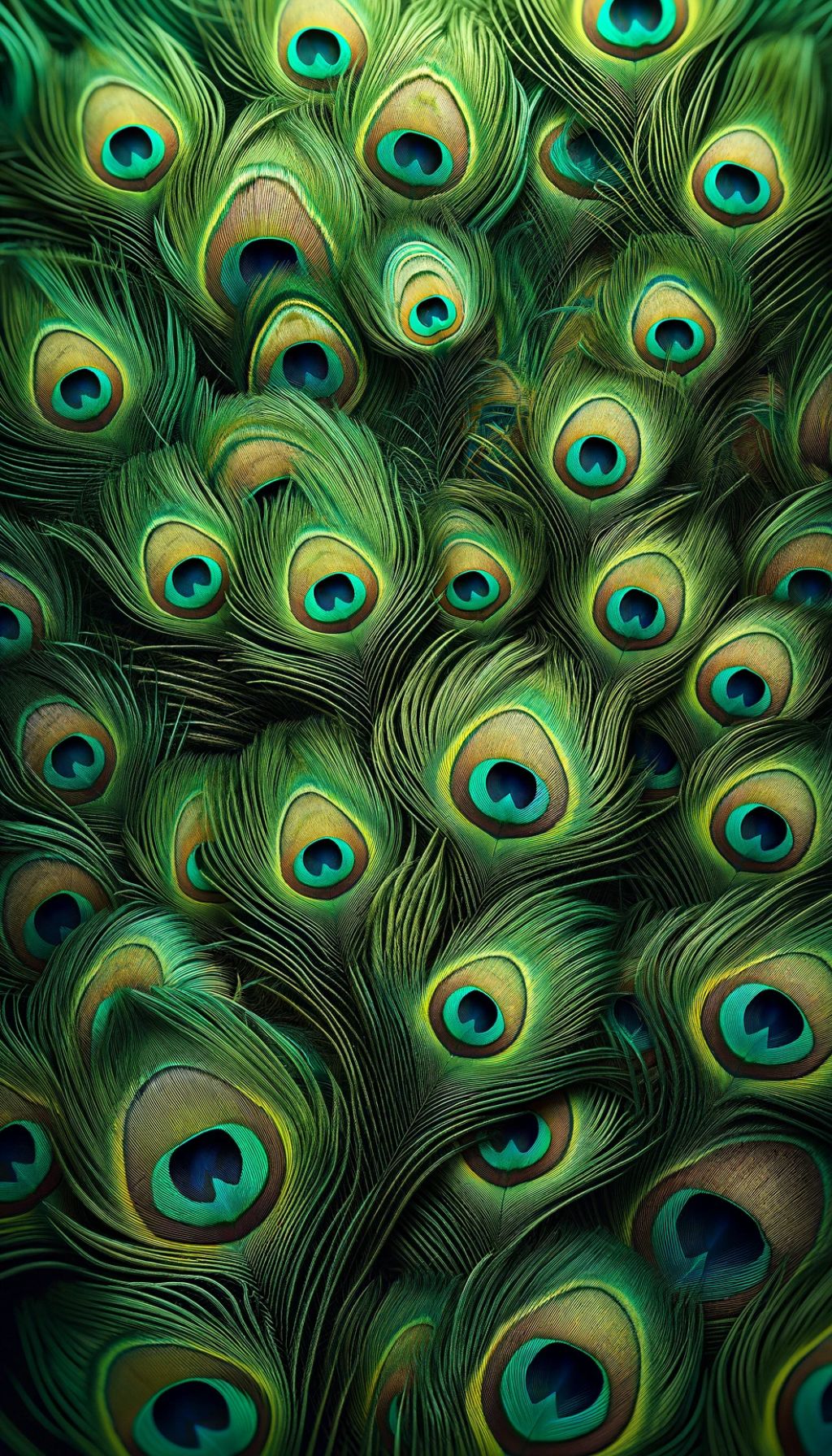 Green peacock feathers close-up