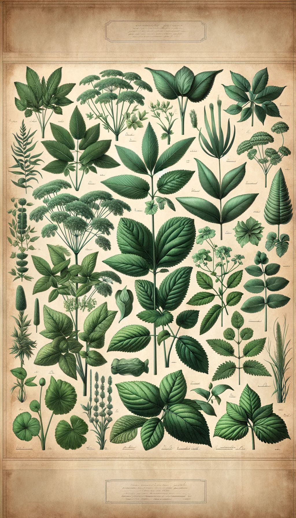 Vintage green botanical illustrations