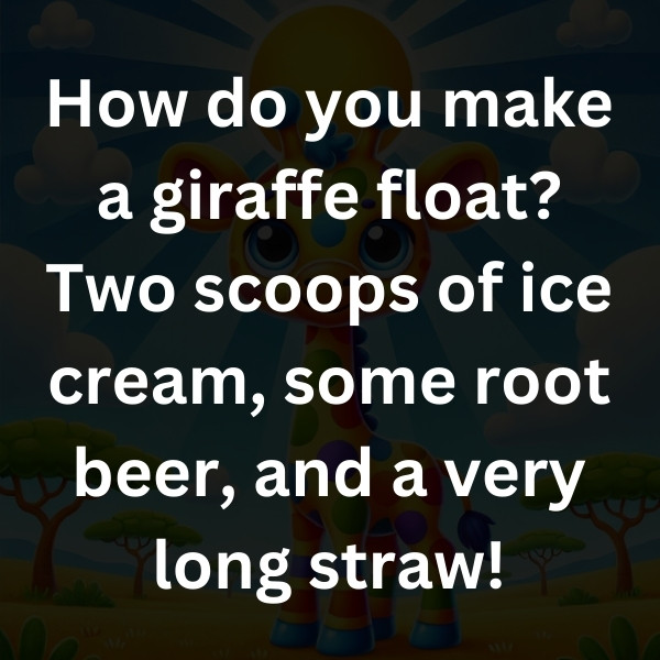 How do you make a giraffe float_ Two scoops of ice cream, some root beer, and a very long straw!