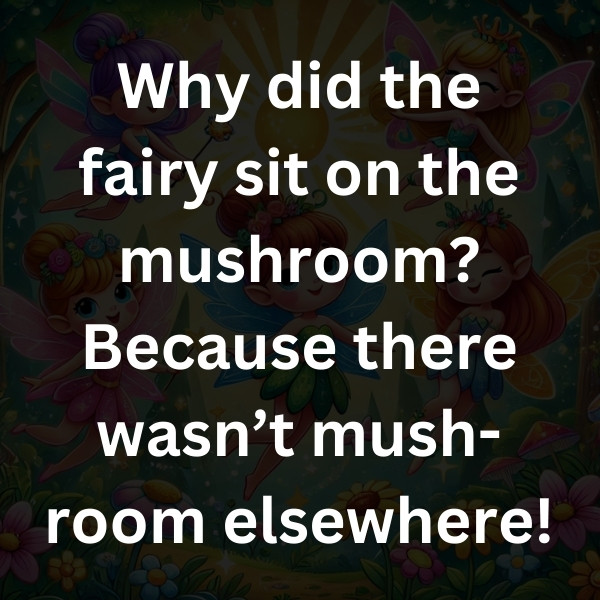 Why did the fairy sit on the mushroom_ Because there wasn’t mush-room elsewhere!