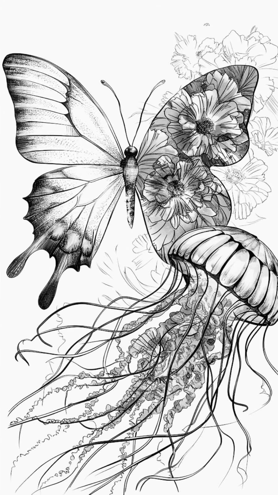 butterfly and jellyfish
