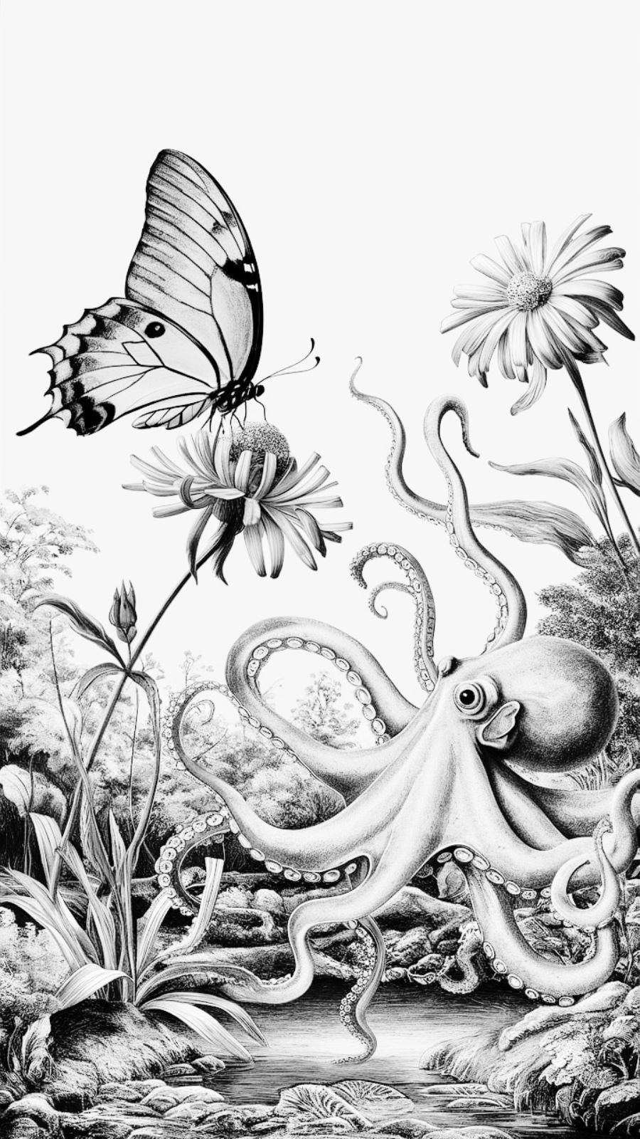 butterfly and octopus