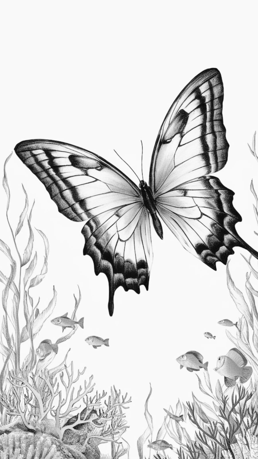 butterfly and seaweed