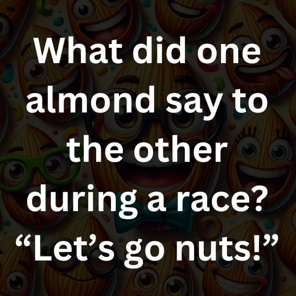 What did one almond say to the other during a race_ “Let’s go nuts!”