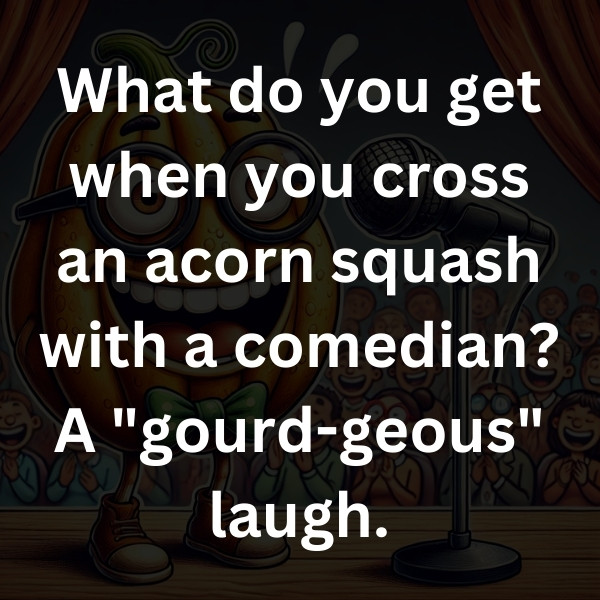 What do you get when you cross an acorn squash with a comedian_ A _gourd-geous_ laugh