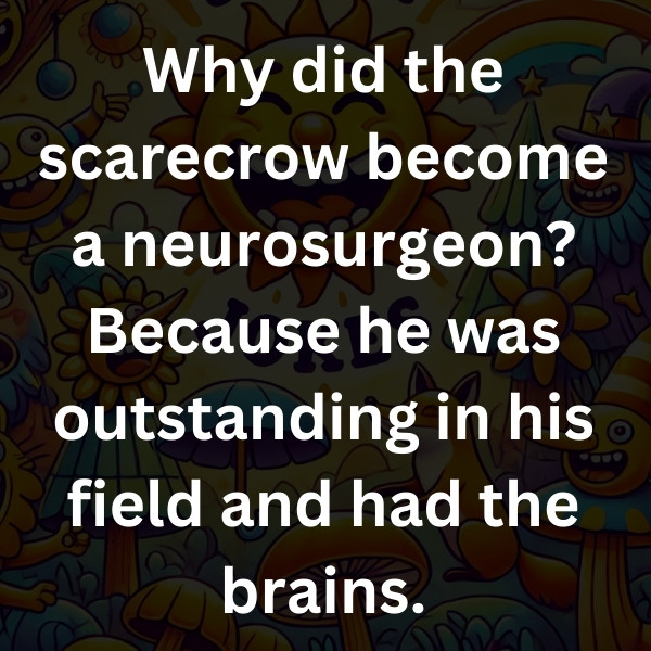 Why did the scarecrow become a neurosurgeon_ Because he was outstanding in his field and had the brains