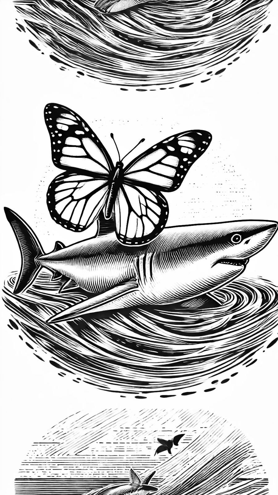 butterfly and shark