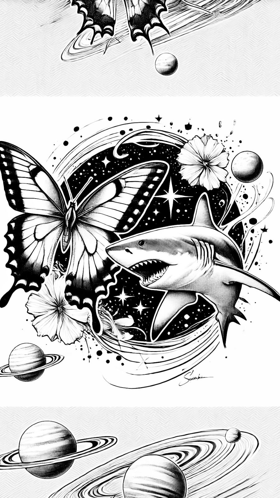 butterfly and shark