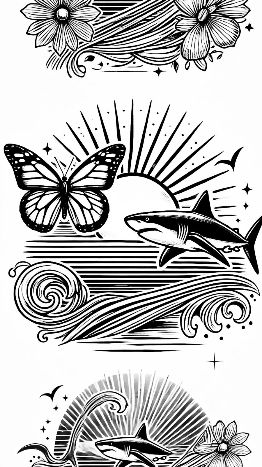 butterfly and shark