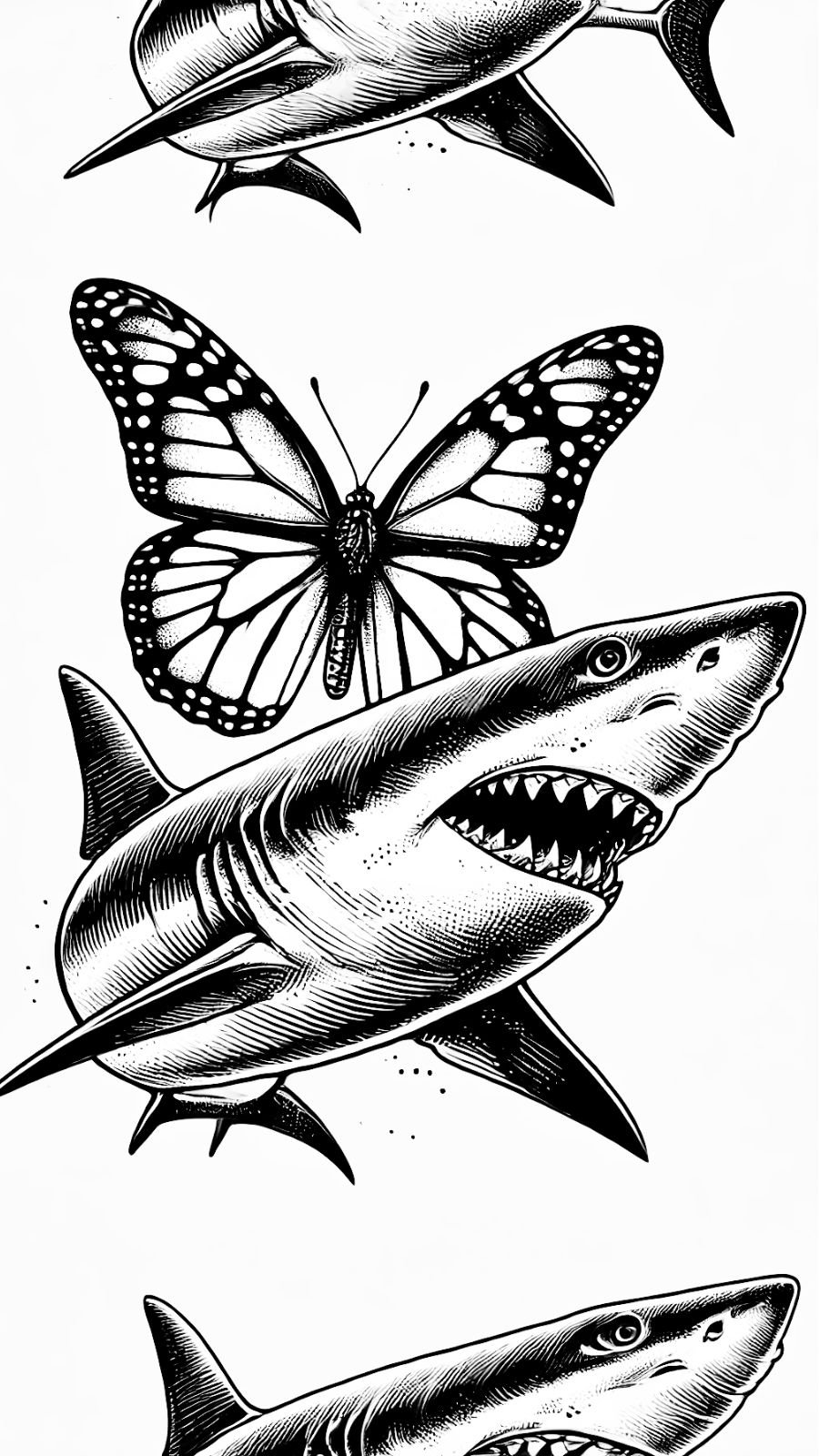 butterfly and shark