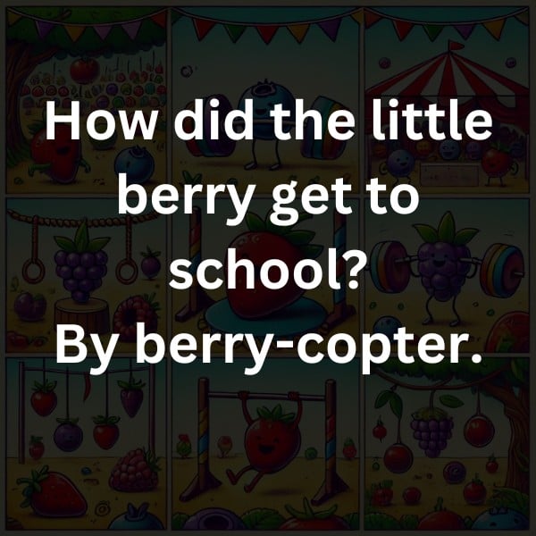 How did the little berry get to school? By berry-copter.