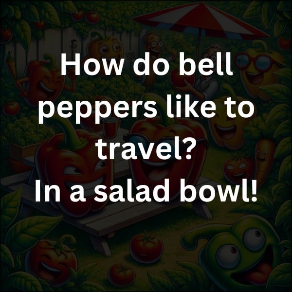 How do bell peppers like to travel? In a salad bowl!