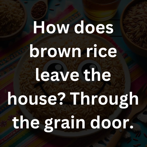 How does brown rice leave the house Through the grain door.