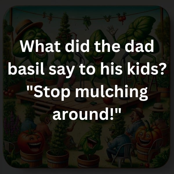 What did the dad basil say to his kids? "Stop mulching around!"