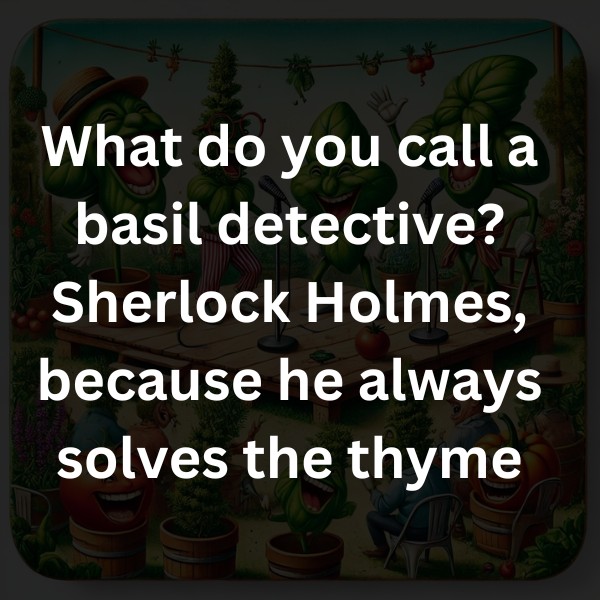 What do you call a basil detective? Sherlock Holmes, because he always solves the thyme