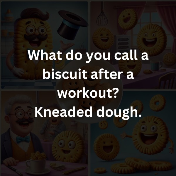 What do you call a biscuit after a workout? Kneaded dough.